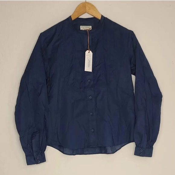 Tecovas Solid Button Down Shirt Long Sleeve Cotton Blue Sheer Size XS Wo… - Picture 1 of 9